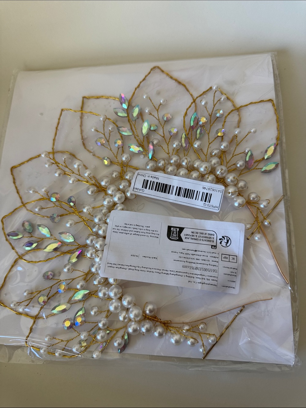 Pearl & Iridescent Leaf Hair Vine Headpiece - Women Accessories